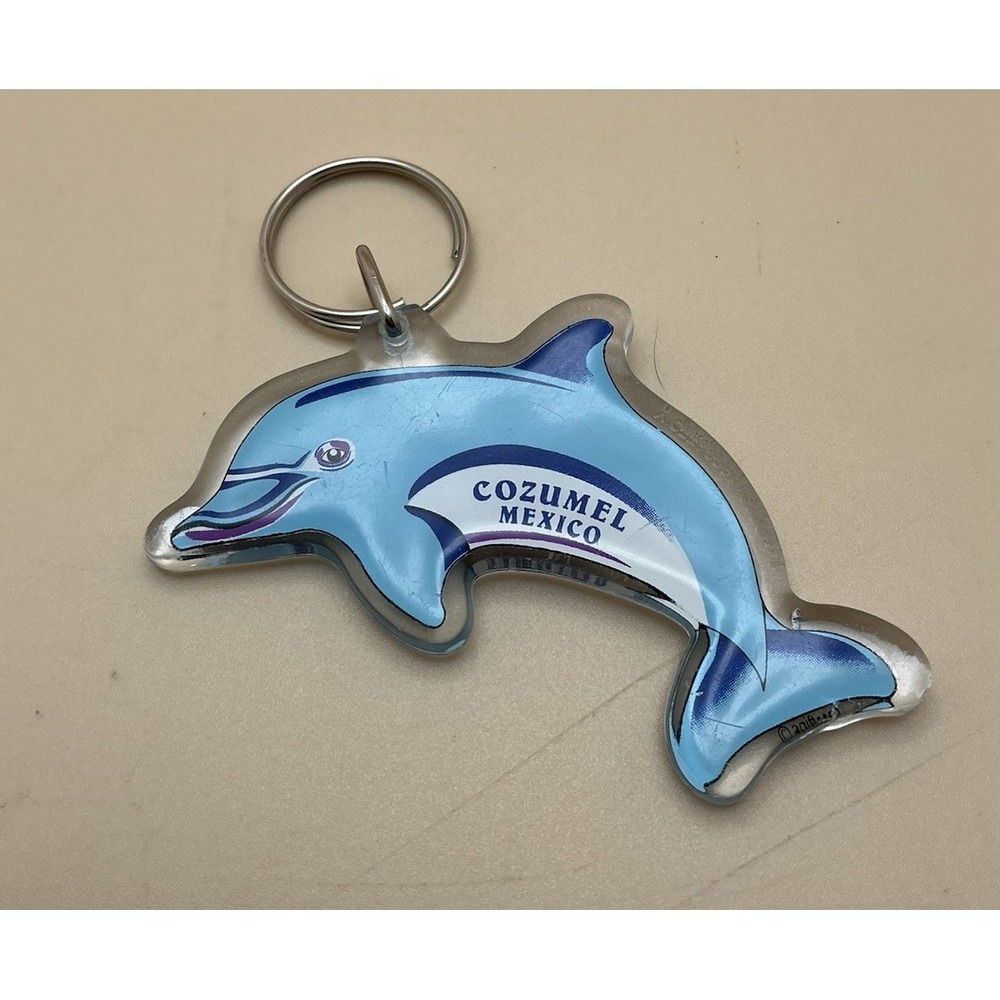 Vintage Cozumel Mexico, Blue Dolphin Keychain